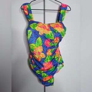 Vintage Fantasize 90s Neon Floral Bikini – Size 18W Plus Size Retro Swimwear